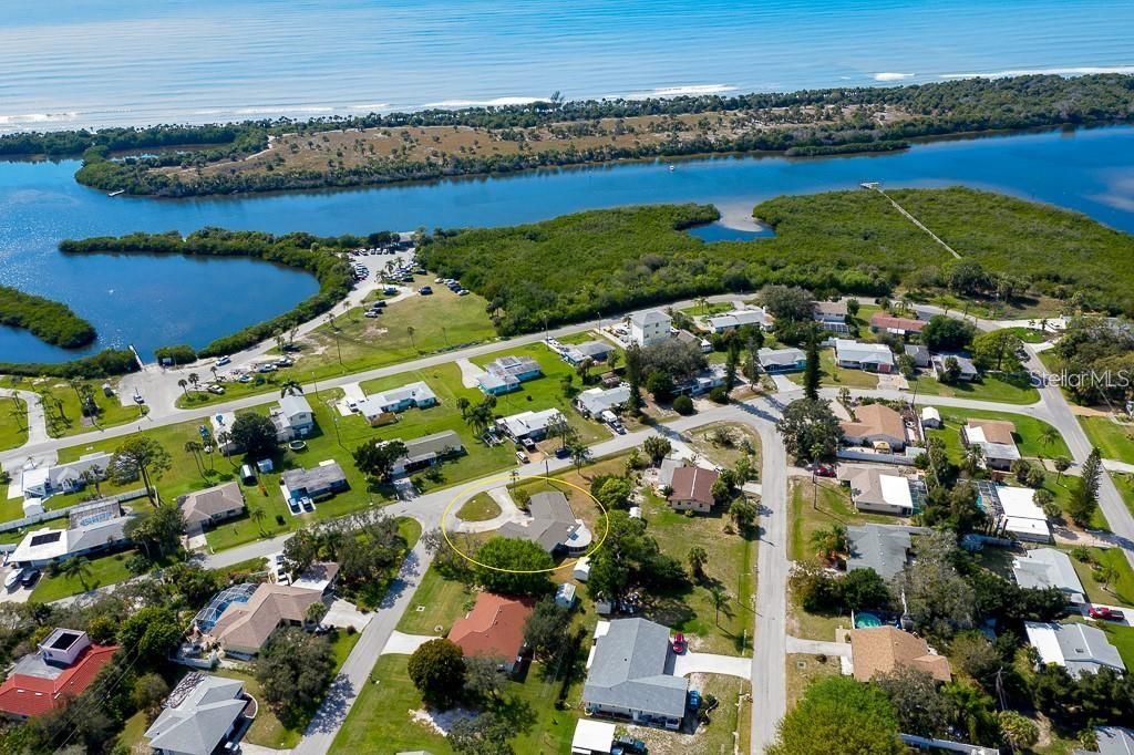 Aerial with view of South Venice Ferry and Beach