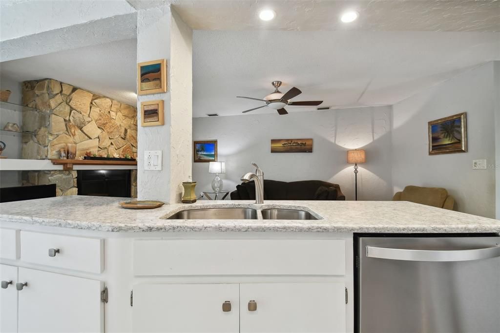 Kitchen overlooking the family room