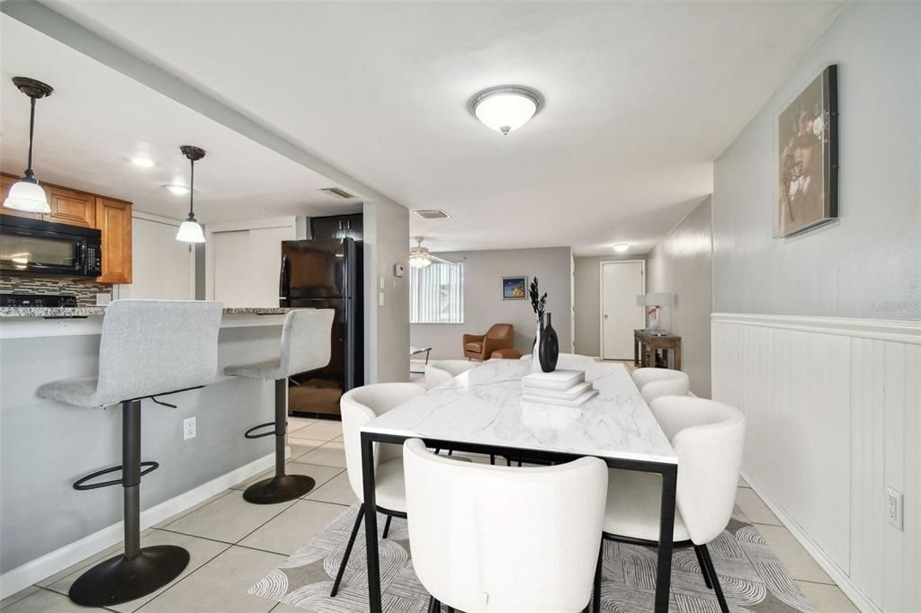 Staged casual dining area