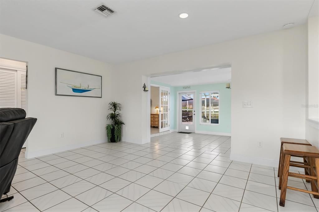 View from living area towards Florida Room and Guest Suite left rear