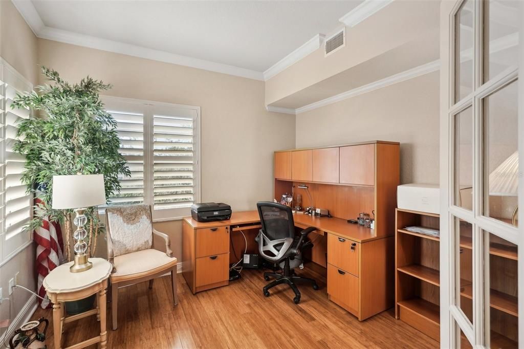 Bedroom #3/home office - two windows with custom plantation shutters