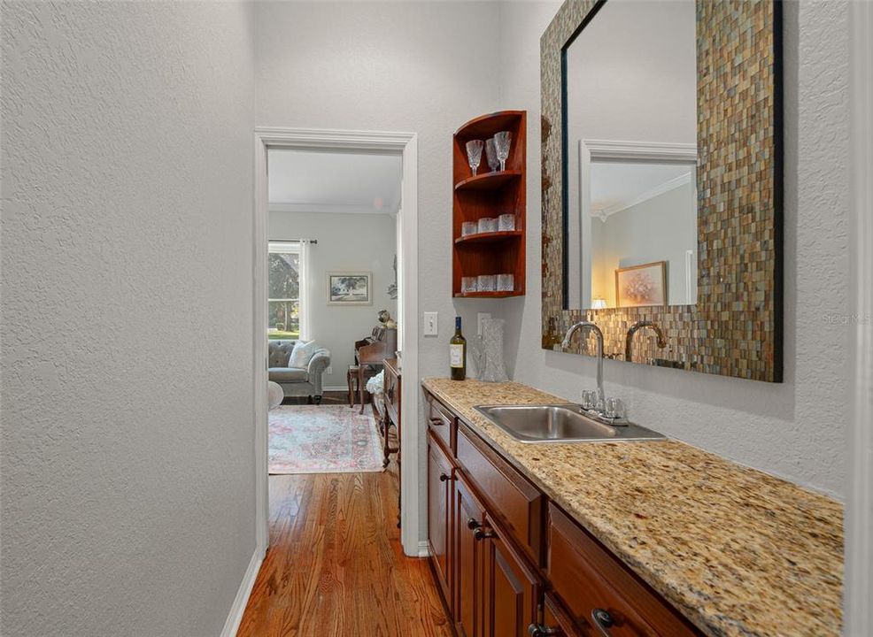 Wet Bar connecting Living Room and Family Room