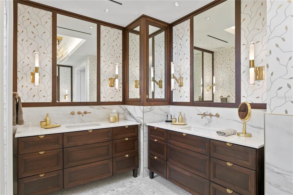 Primary Suite dueal vanity and ample cabinet and drawer space