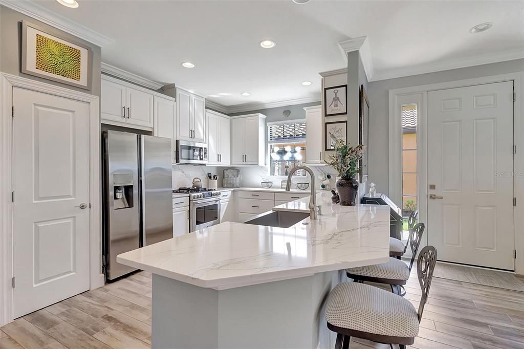 Inviting island with quartz countertops