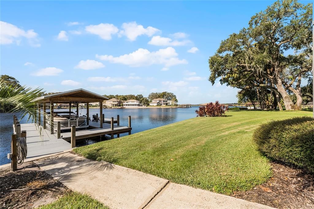 View of the backyard and boat house.