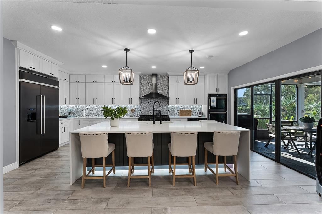 View of the kitchen featuring the center island.