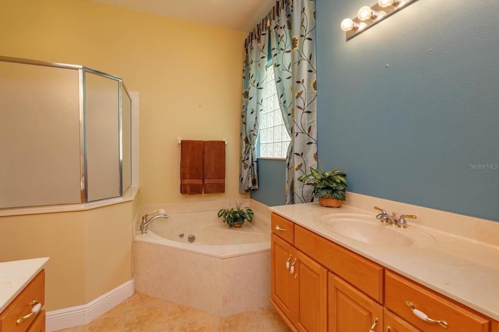 Jetted corner tub plus walk in shower