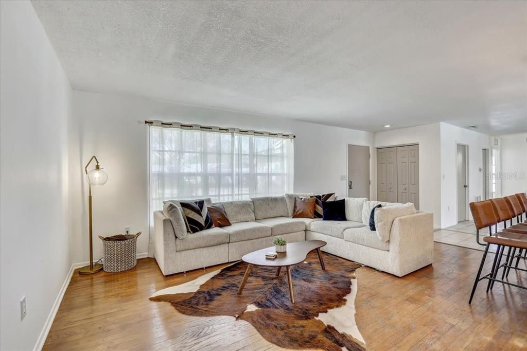 Living room with real hardwood floors