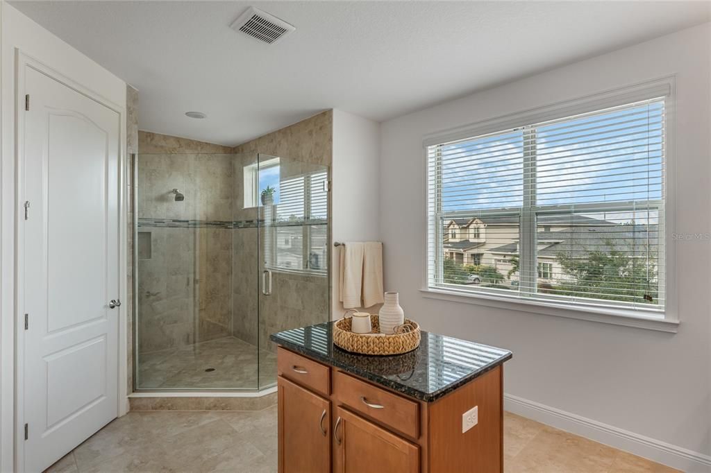 Primary Bathroom has a walk-in tiled shower and separate water closet