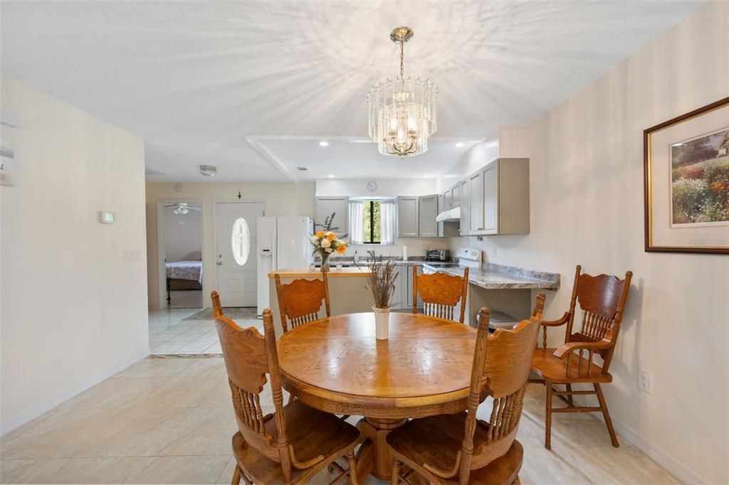 Dining area looking into kitchen