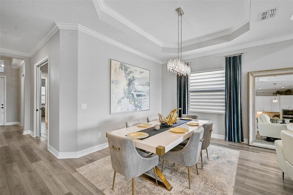 Tray ceiling in dining room