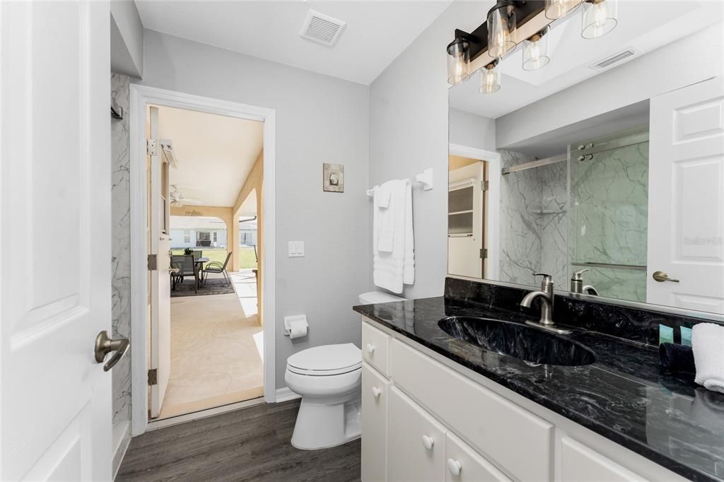 Guest Bathroom with Bath and Makeup Towels