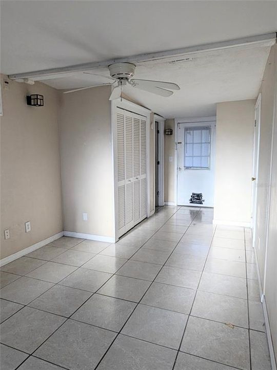 Inside the front door, dining area 2 bedrooms to the right, bathroom by the back door