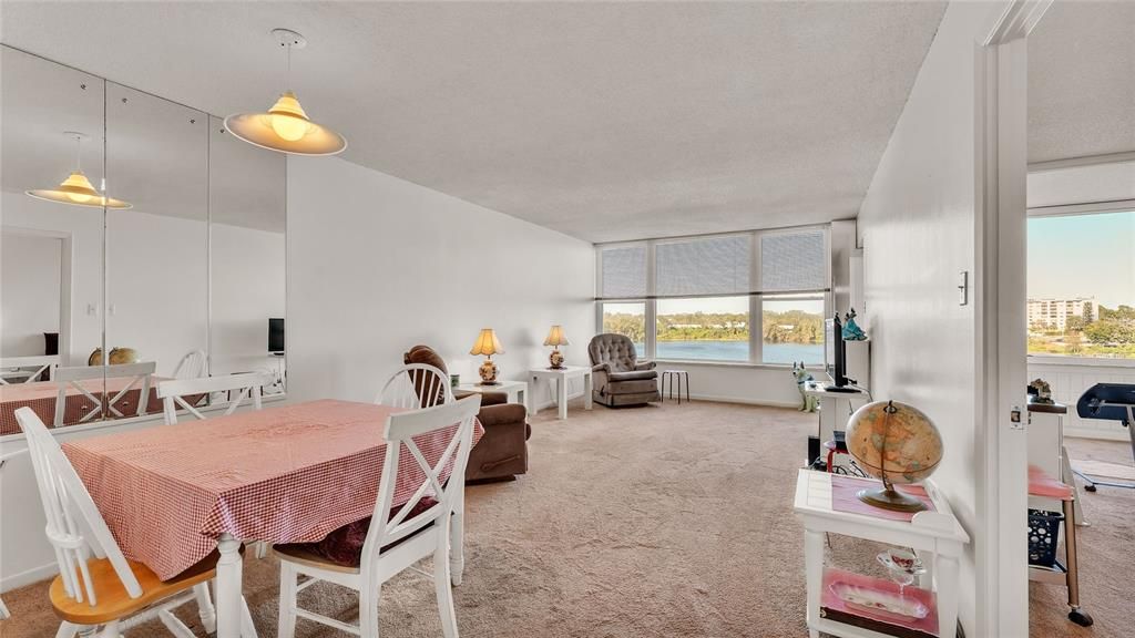 Dinning Room and Living Room with Lake Views of Spirit Lake