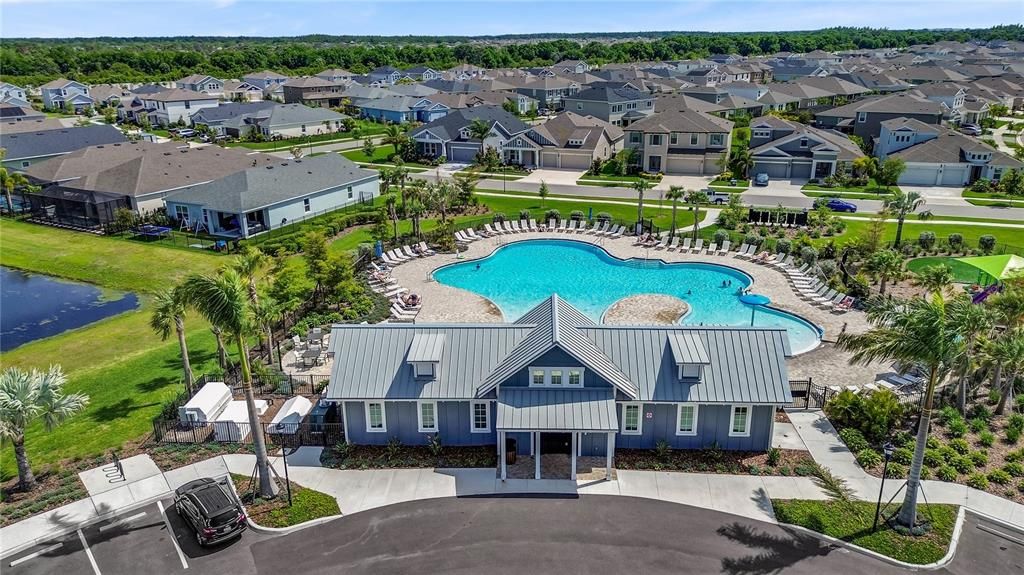 Community pool and playground on same street as house