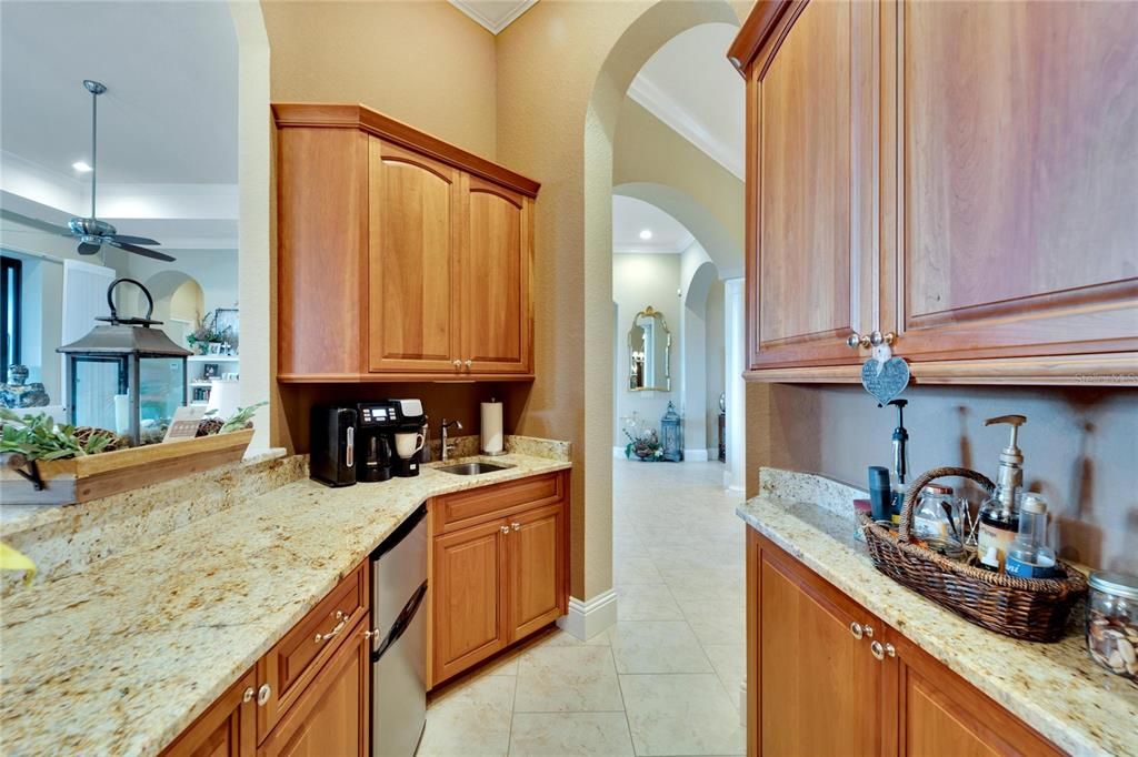 Butler's Pantry with wet bar, coffee bar and full bar area for entertaining and great prep area