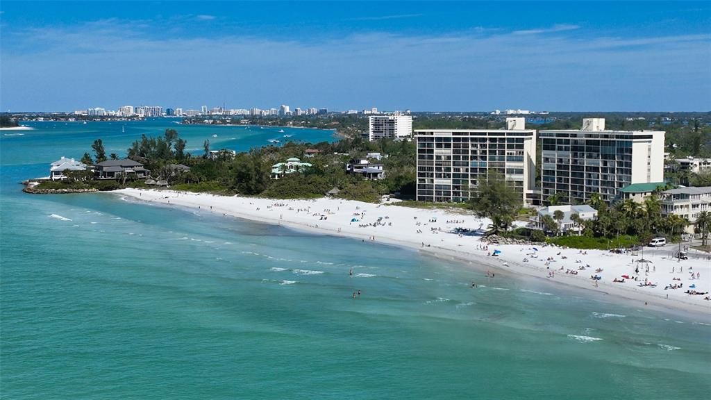 View of Whispering Sands tower buildings from the Gulf.