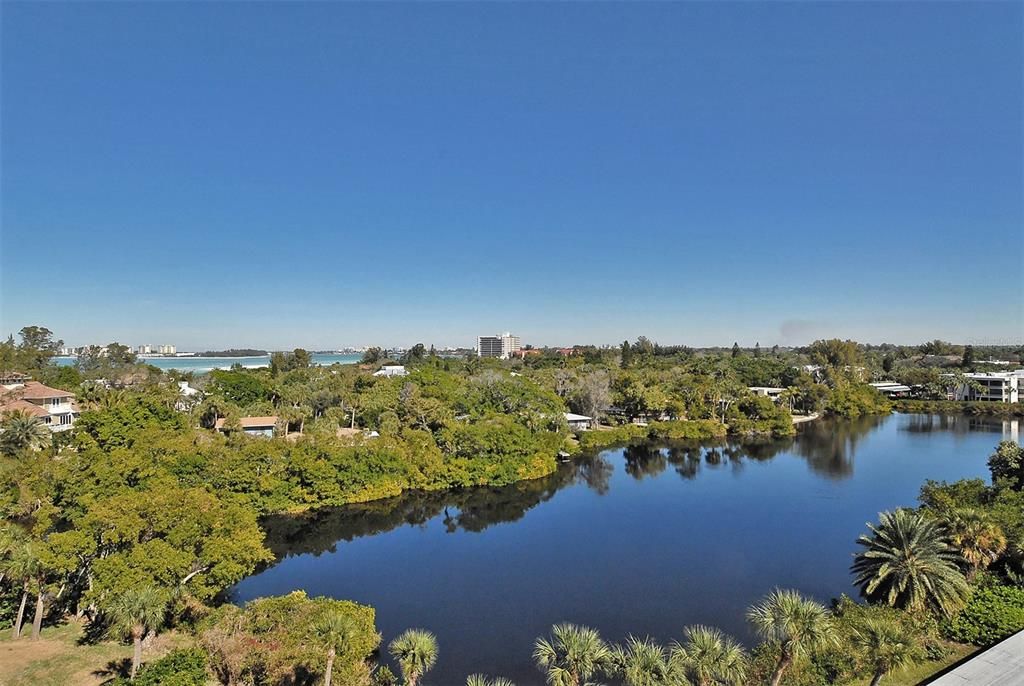 Picturesque lagoon in center of complex teaming with aquatic life.