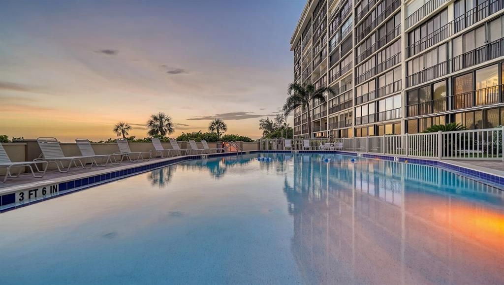 The beachside pool at sunset.