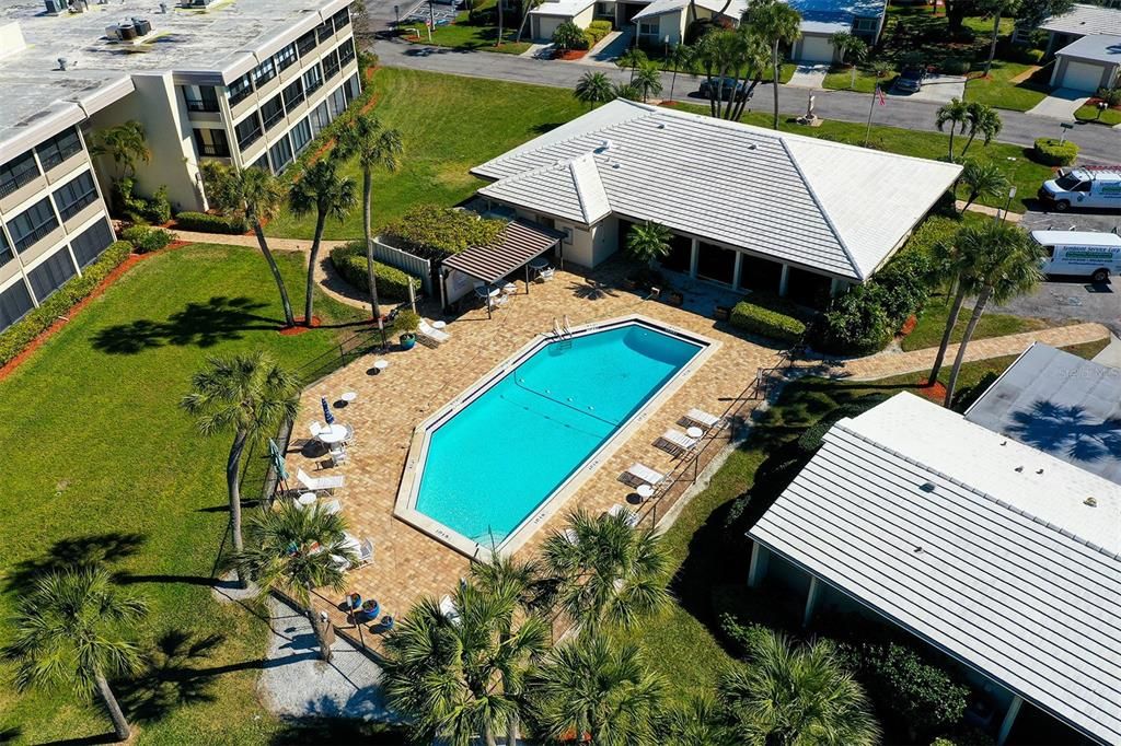 Aerial view of the main clubhouse pool.