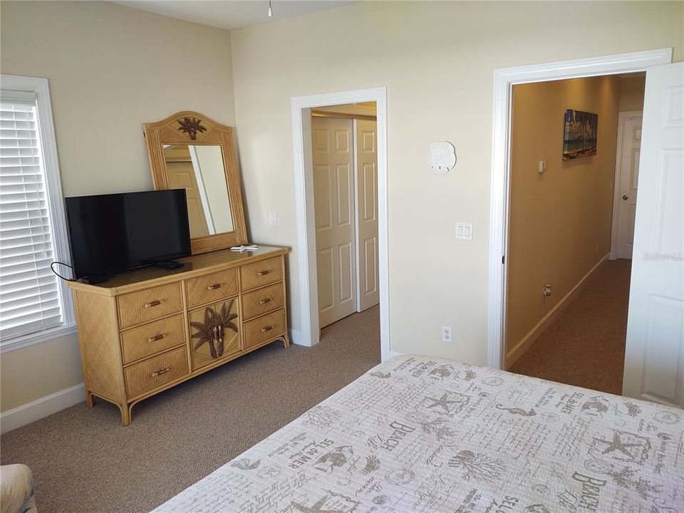 primary bedroom w/ closet and hall doorways