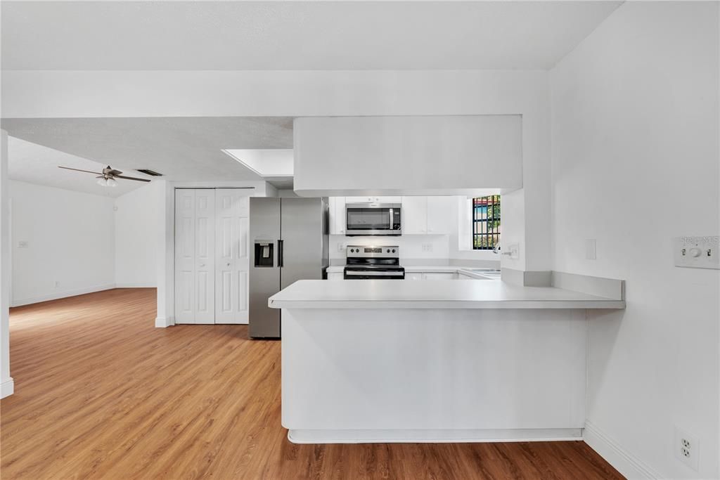 Breakfast bar can accommodate 3 stools.