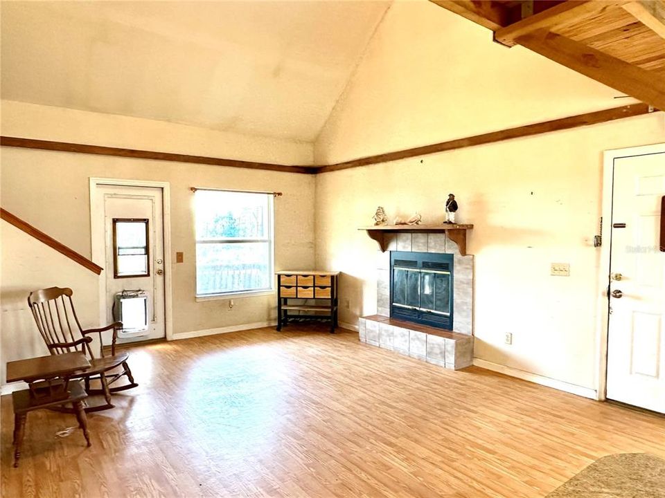 Living Room View - Wood burning fireplace