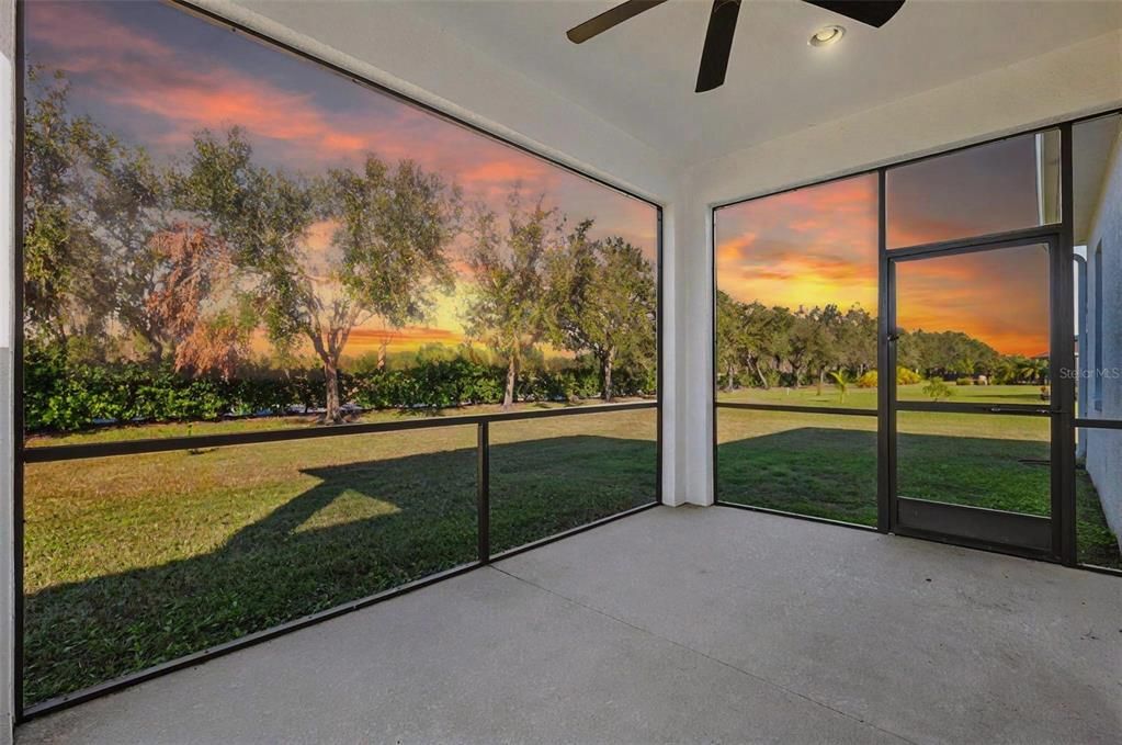 Backyard screened in patio Twilight