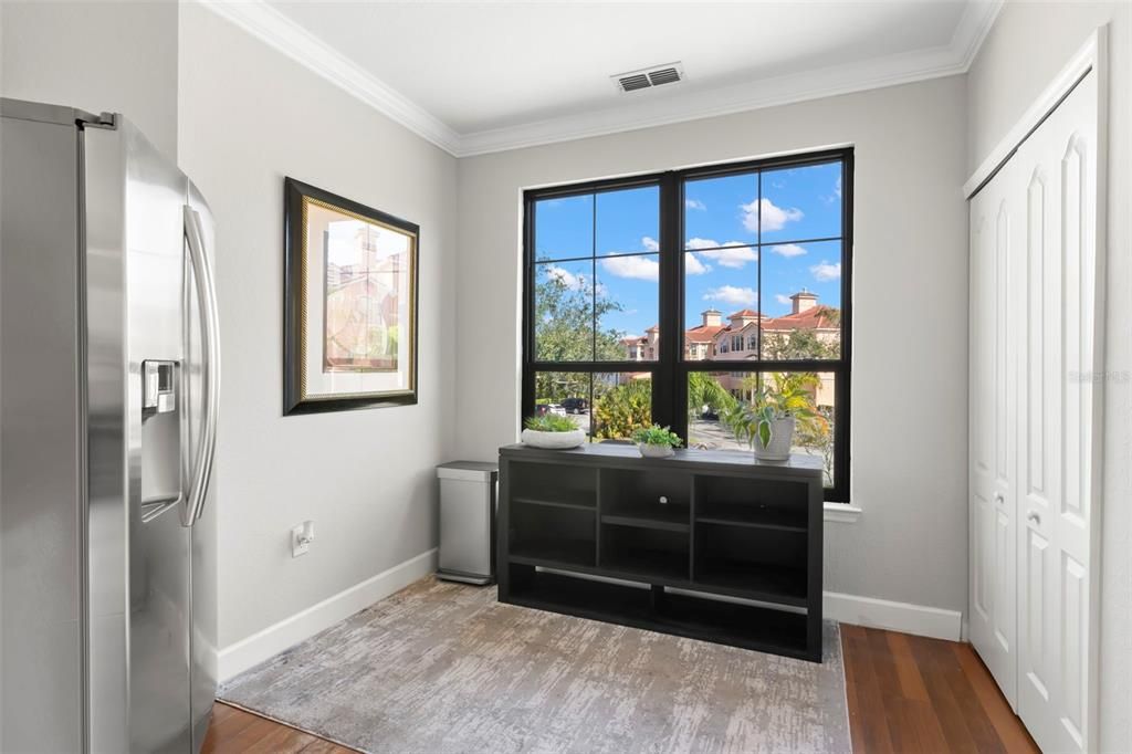 Breakfast nook in kitchen with pantry