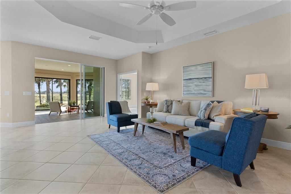 Living room with tile floors overlooks the spectacular views