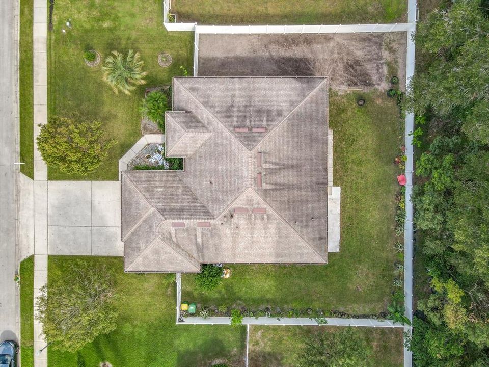 Full aerial view of front & backyard.  Note left side of backyard will be sodded.