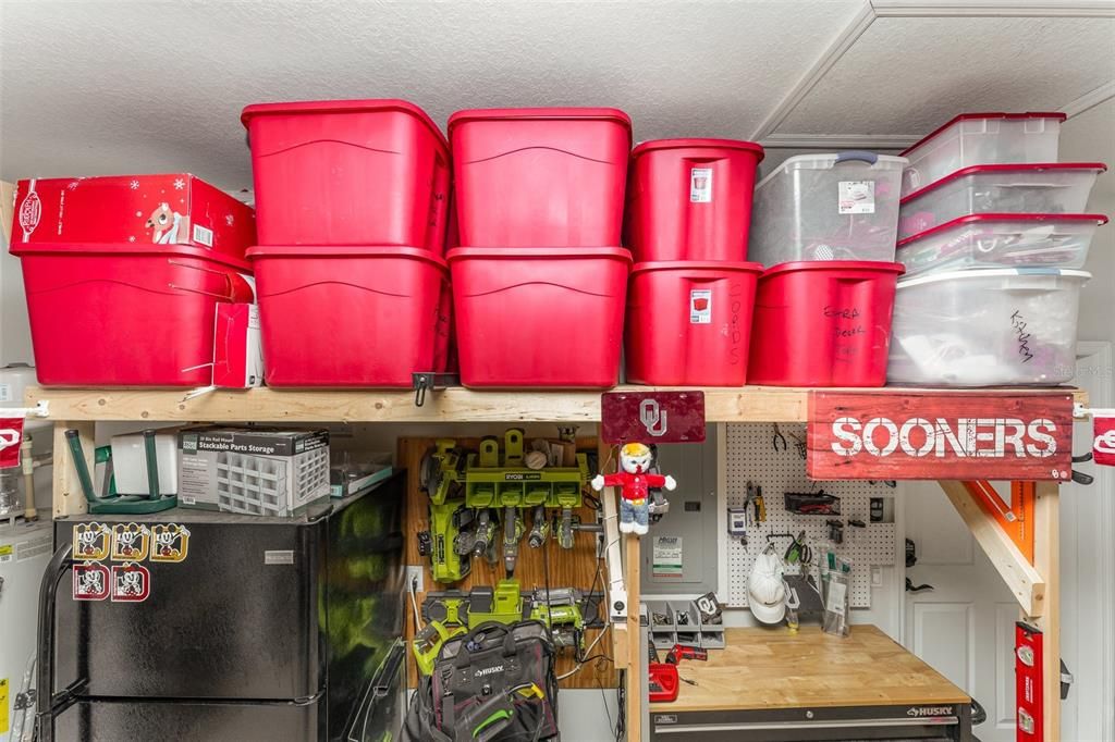 3 separate garage overhead storage areas