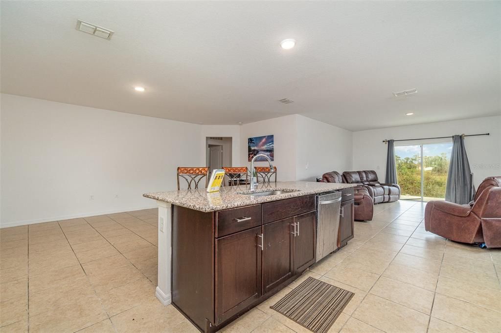 Kitchen and living room.