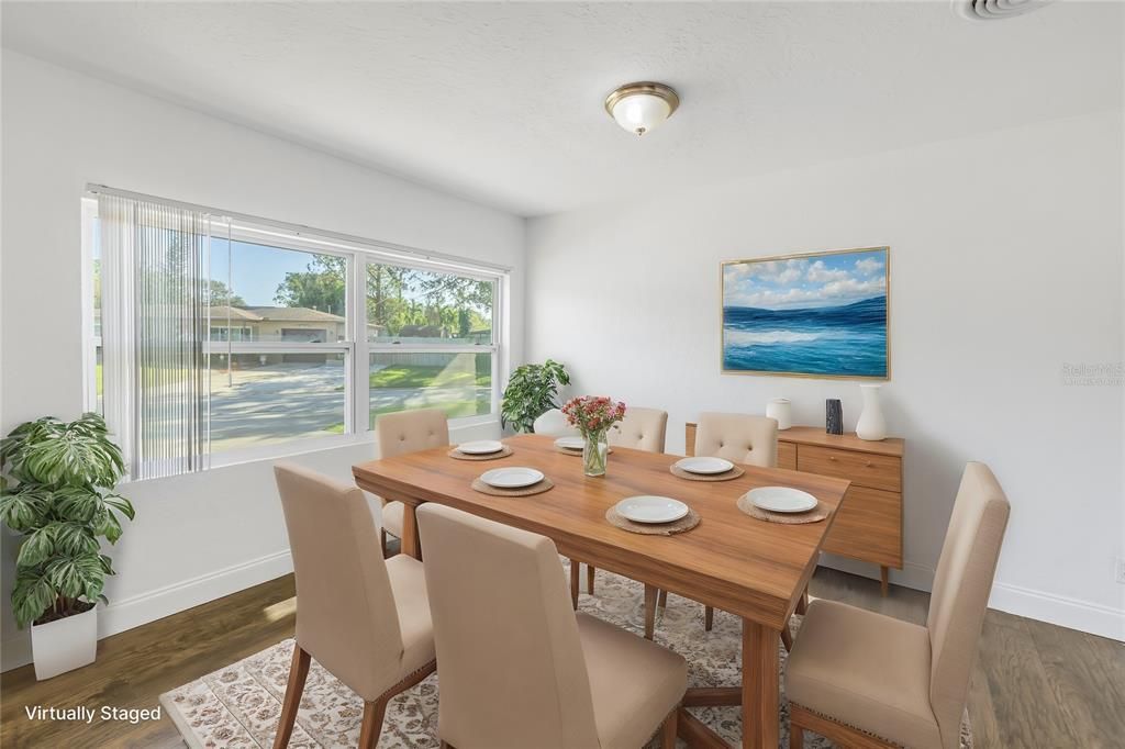 Virtually staged dining room.