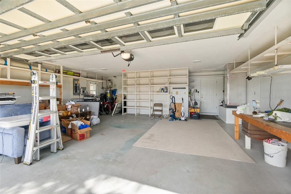 Spacious garage with shelving