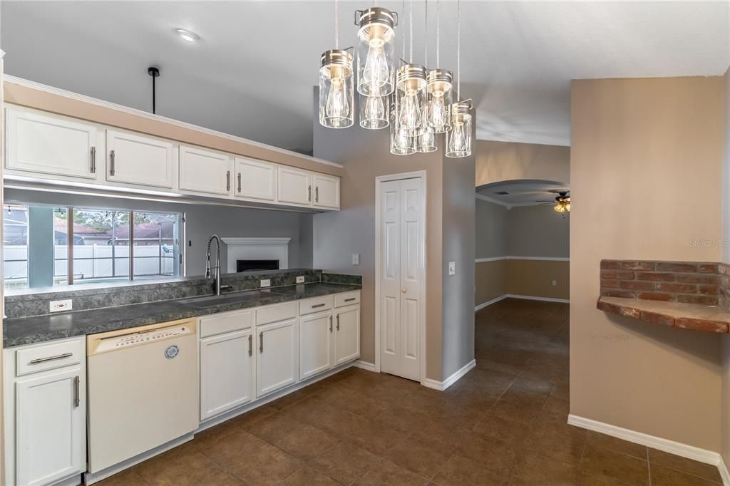 Breakfast bar looking into living room