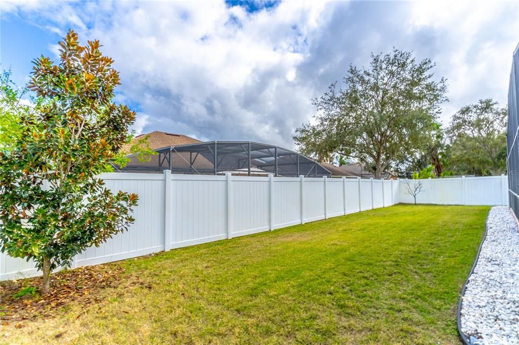 white vinyl fencing in backyard