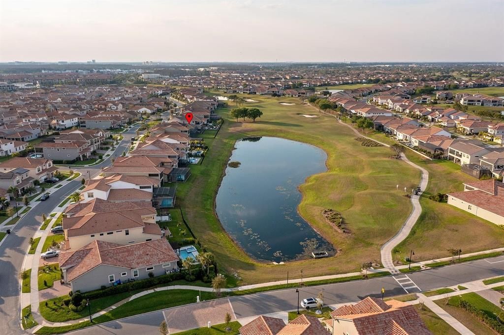 Aerial of Golf Course & Home