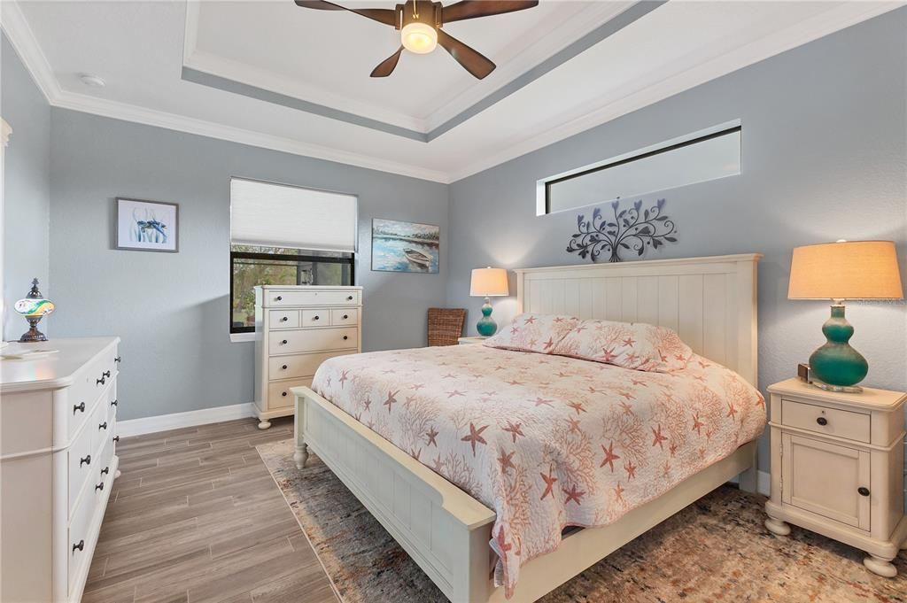 The primary bedroom was designed to promote relaxation after a fun-filled day at the beach.