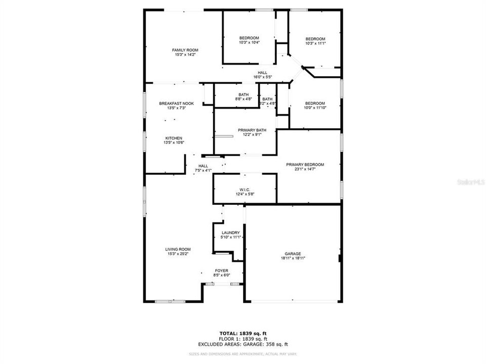 Floor Plan - Home is 1956 sq ft HEATED AREA, total show does not include some closets, linen closets, etc. Living Room as shown is a Formal Living/Dining Room