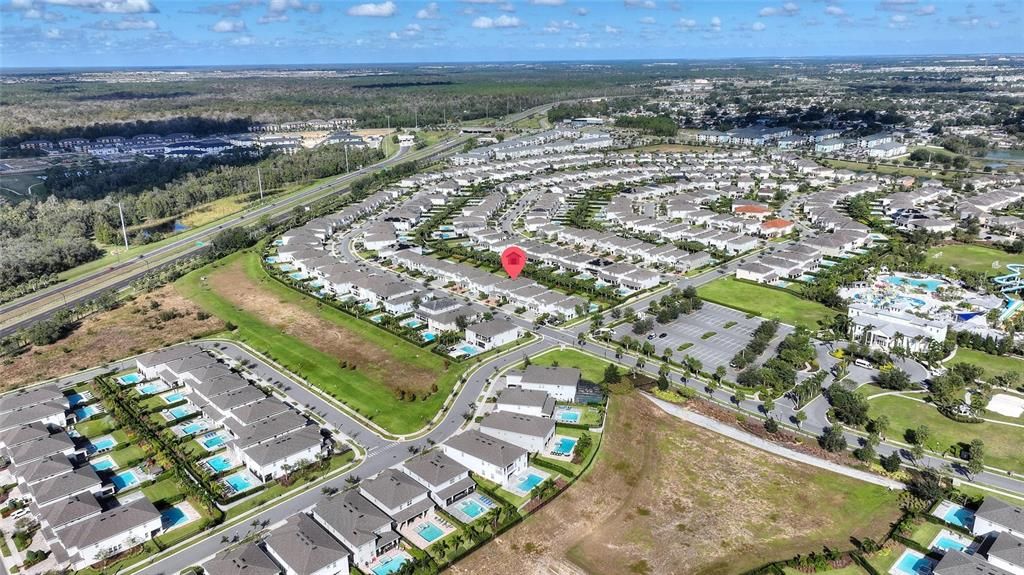 An aerial view showing the close proximity to the 429, a road that will help with easy commuting.