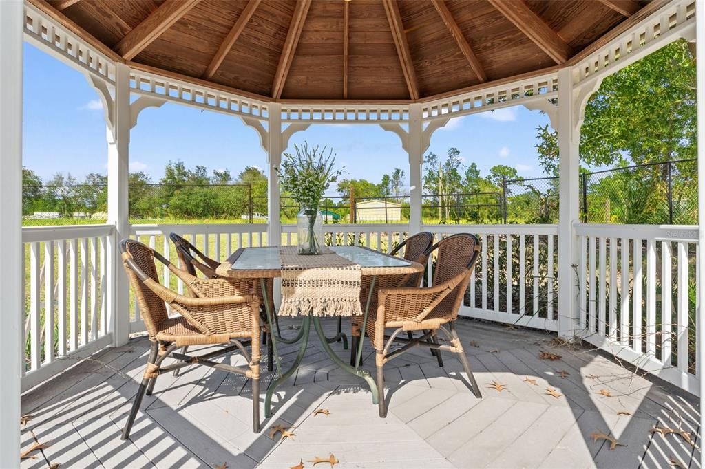 Backyard Gazebo, Perfect for hosting evening gatherings under the stars.