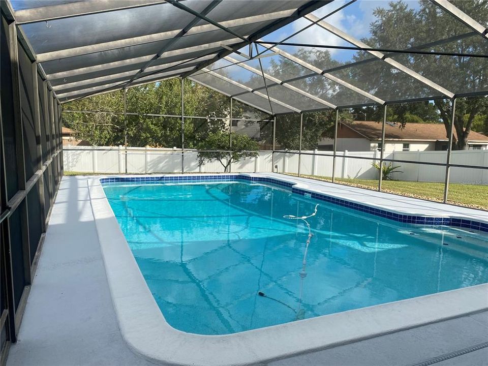 Great size pool. Great for doing laps and all under cage.