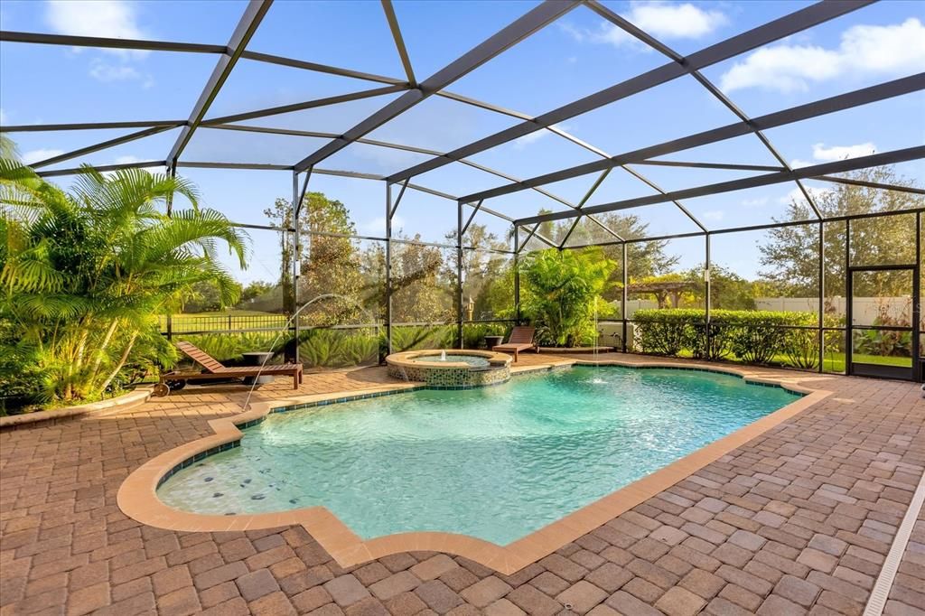 Pool with deck jets and spa