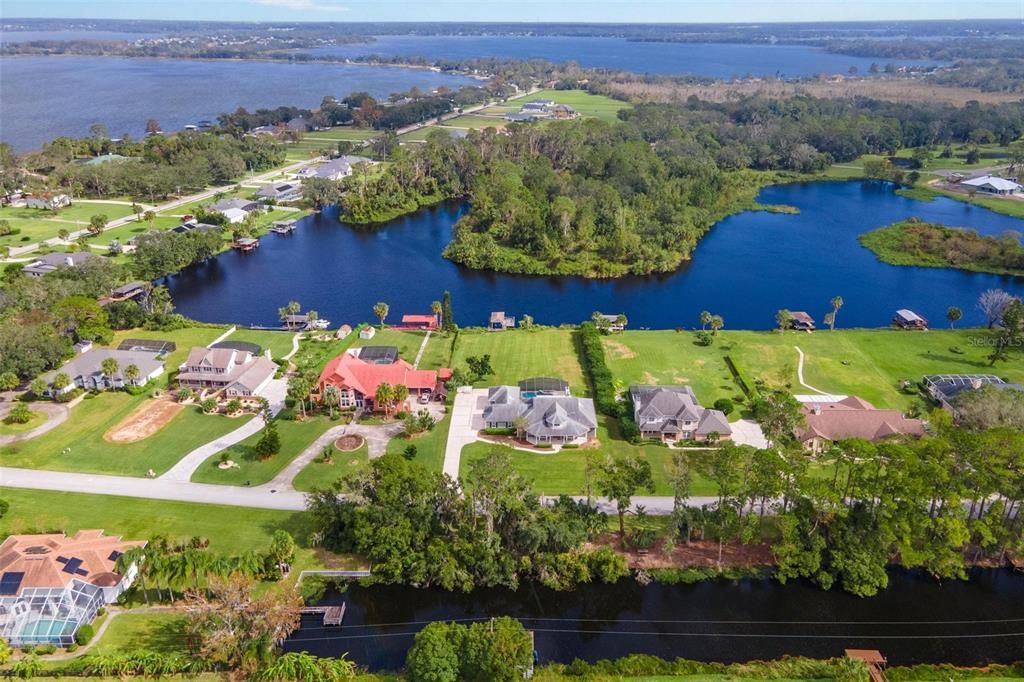 Aerial of Property with Lake Views