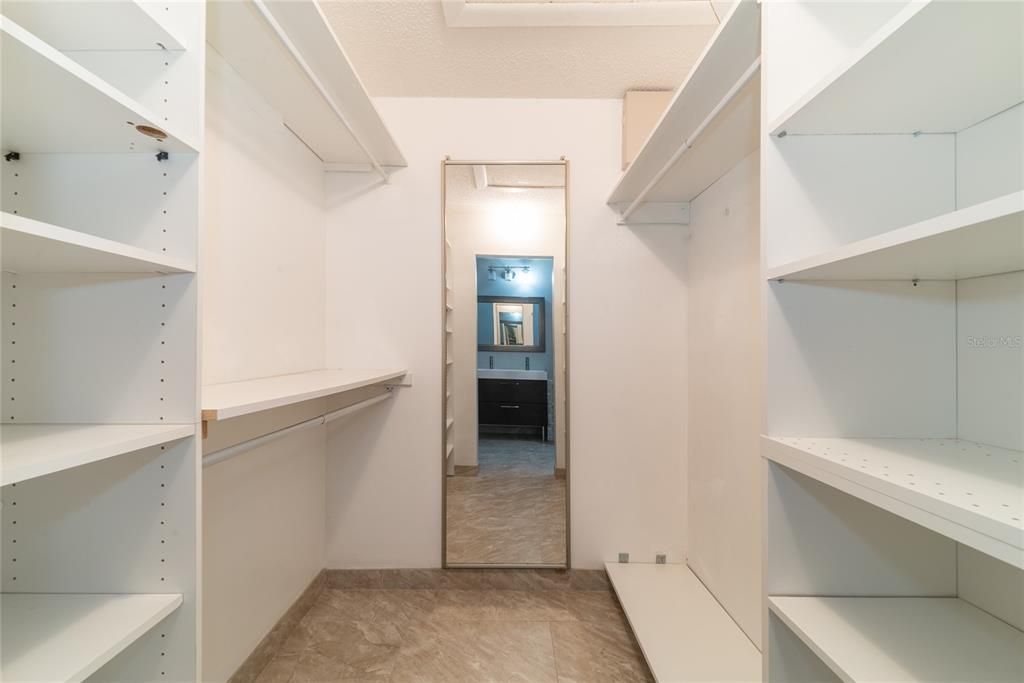 Walk-in closet in the main bathroom.