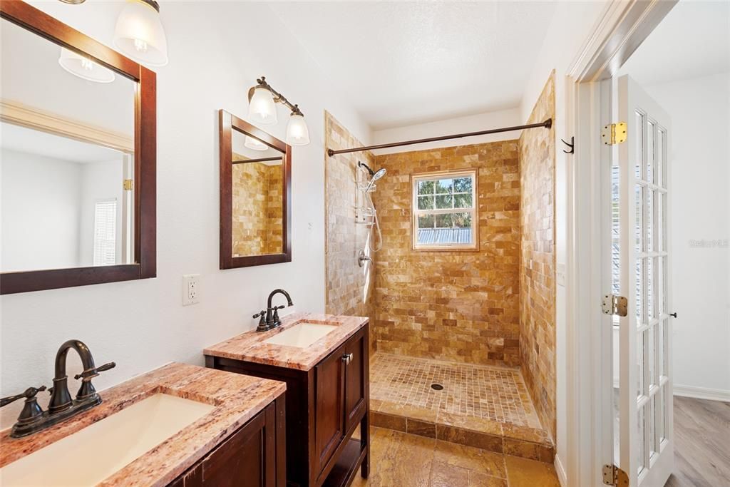 Master bath, custom tiled shower