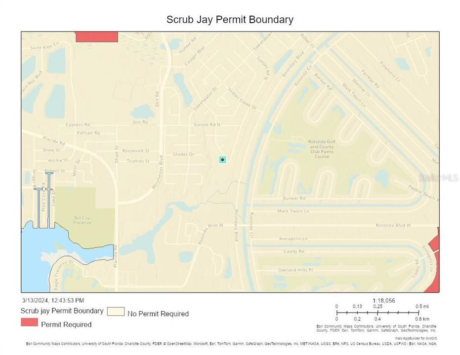 Scrub jay  map showing lot NOT in scrub jay habitat.