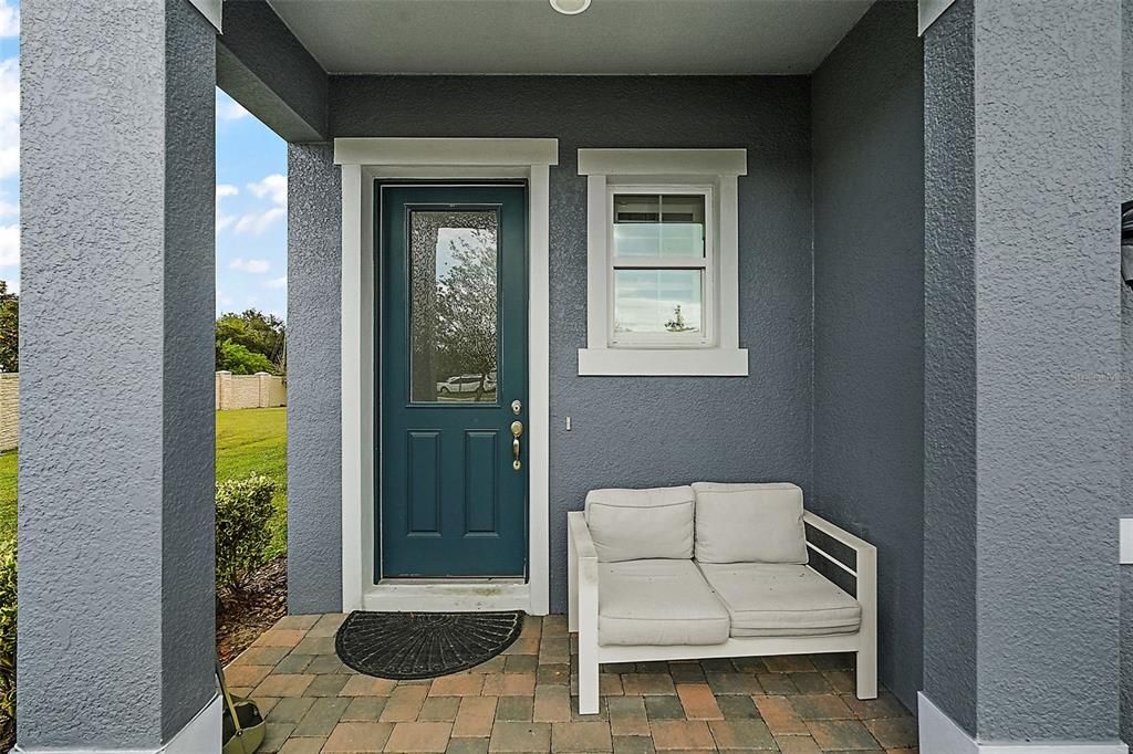 Covered front porch with paver entry