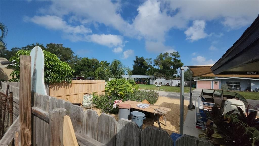 Fenced in side yard facing north